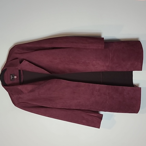 Tahari Long Faux Suede Jacket Size Large Purple 90s Grunge Fall Office Dressy - Picture 1 of 9